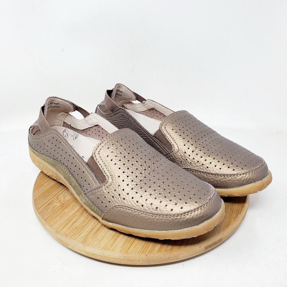 Spring Step Shoes Womens 40 Bronze Metallic Leather Loafer‎ Flat Comfort Sandals